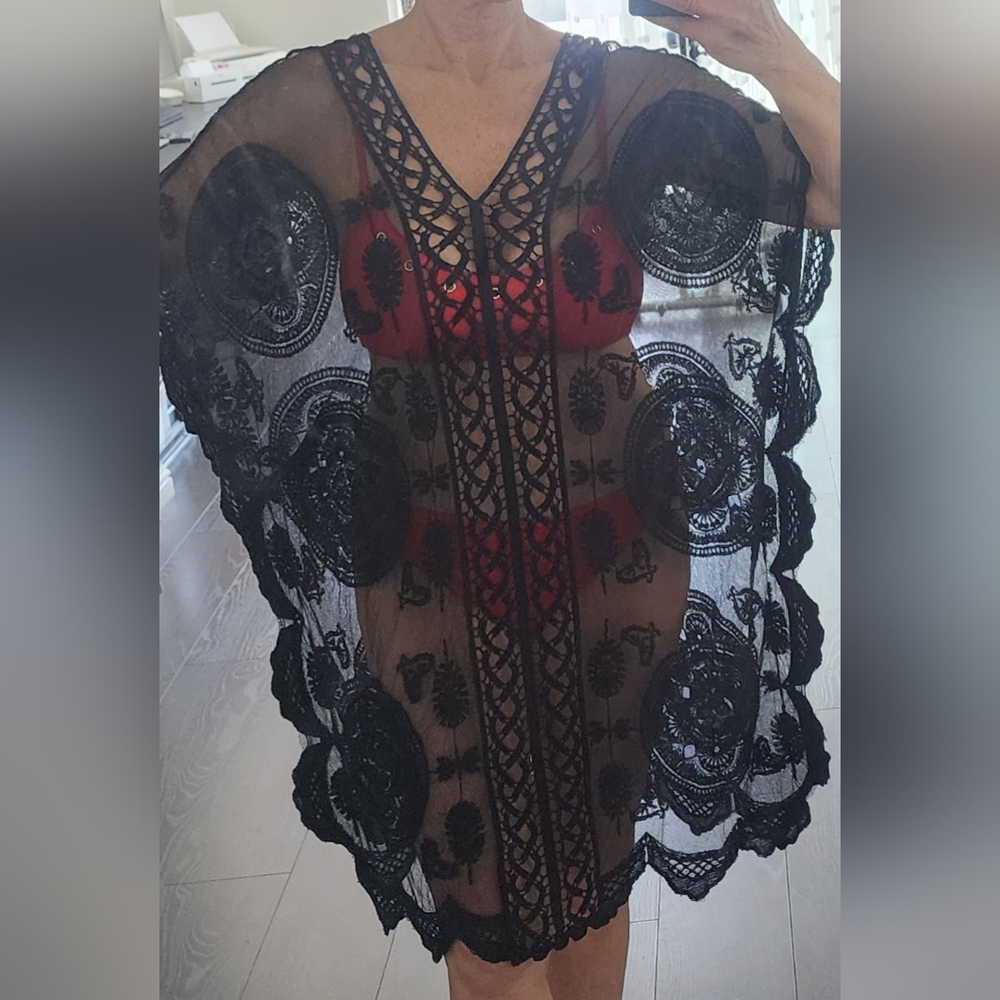 Beautiful black sexy see through bathing suit cover up